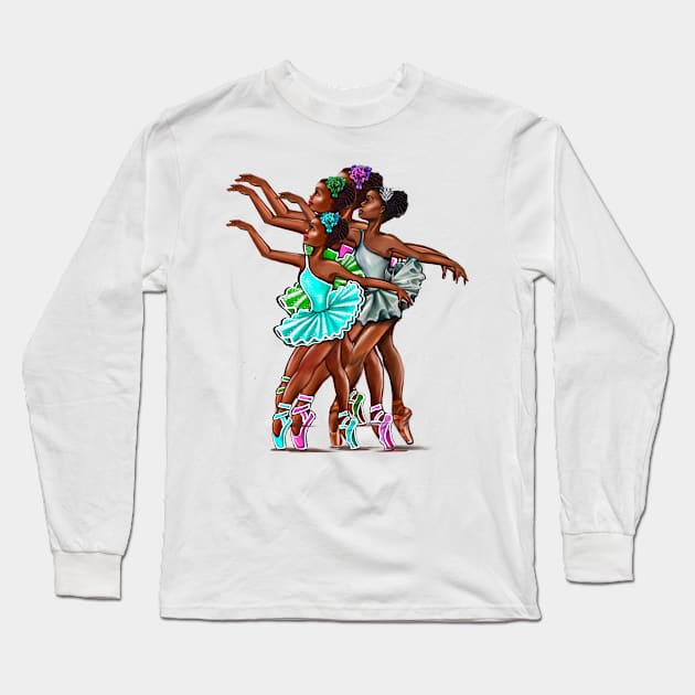 African American, Black ballerina girls with corn rows ballet dancing 10 ! black girl with Afro hair and dark brown skin wearing a green tutu. Love Ballet Long Sleeve T-Shirt by Artonmytee